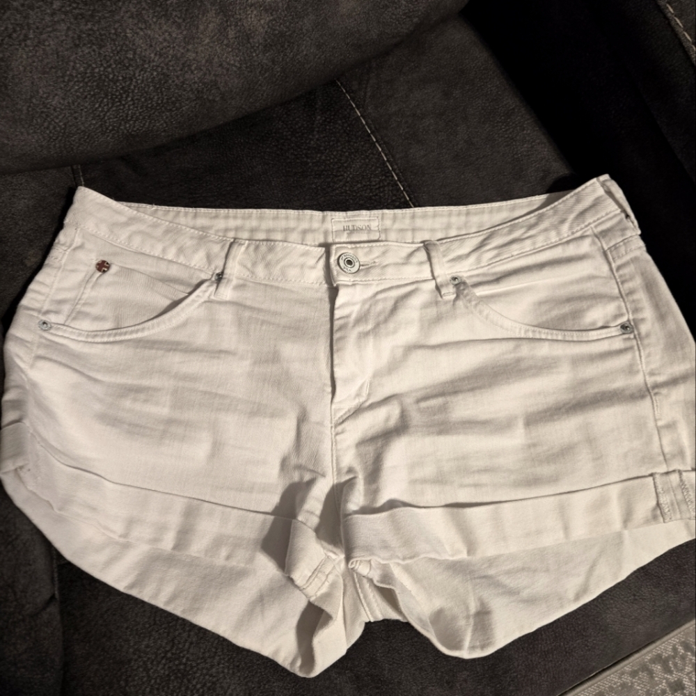 Hudson White Denim Jean Mid Rise Shorts